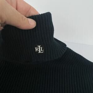 Ralph Lauren XL Women Black Cotton Ribbed Embroidered Logo Turtleneck Sweater